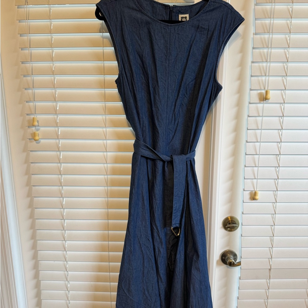 Anne Klein Denim Midi Dress with Belt Ring Detail – Size 14